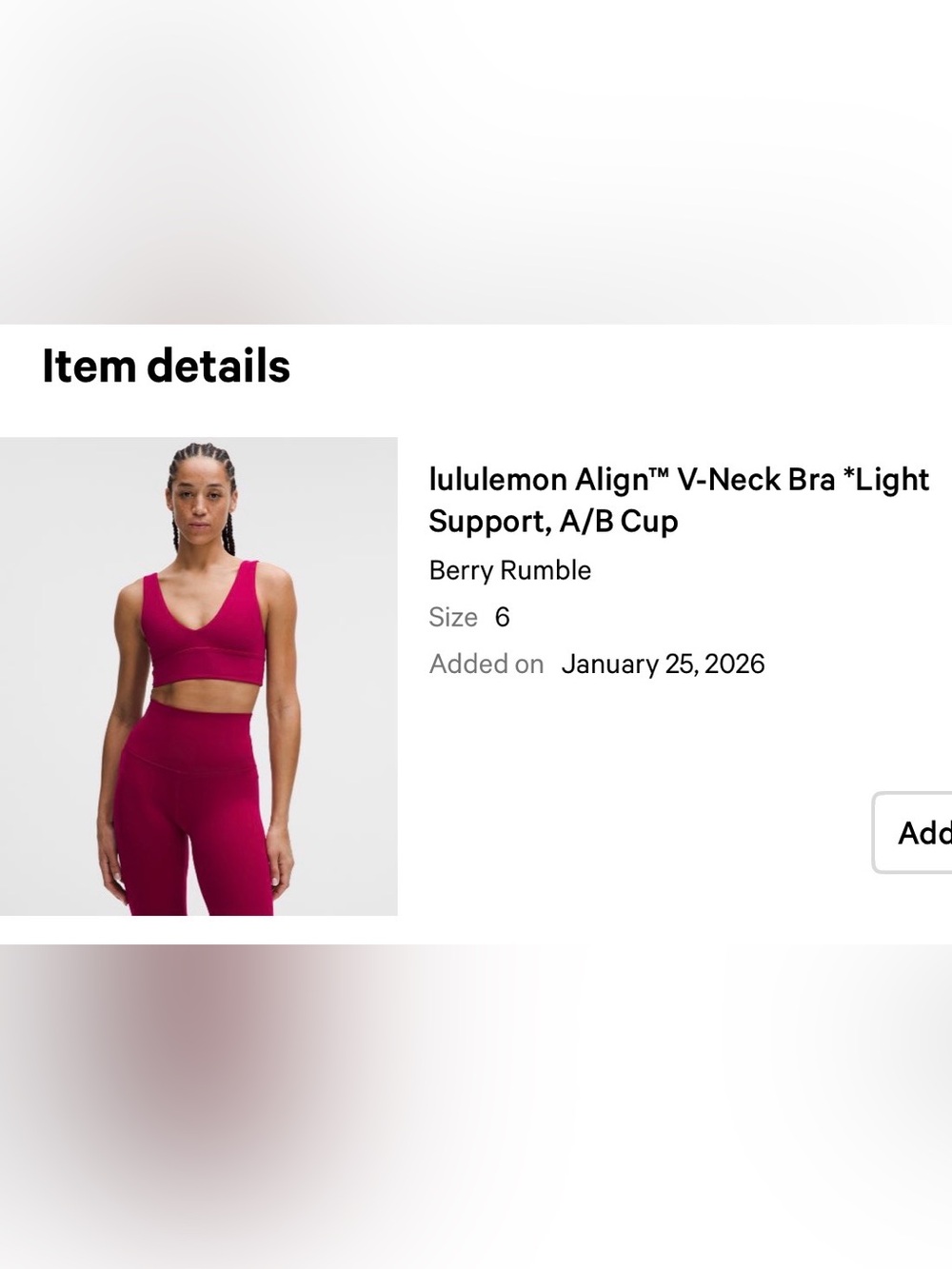 lululemon Align V-Neck Sports Bra in Berry Rumble